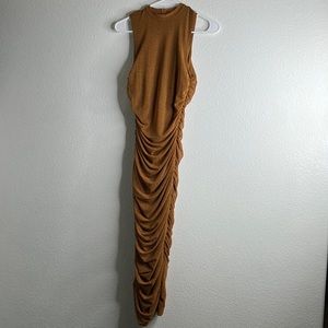Brown fitted ruffle bodycon dress